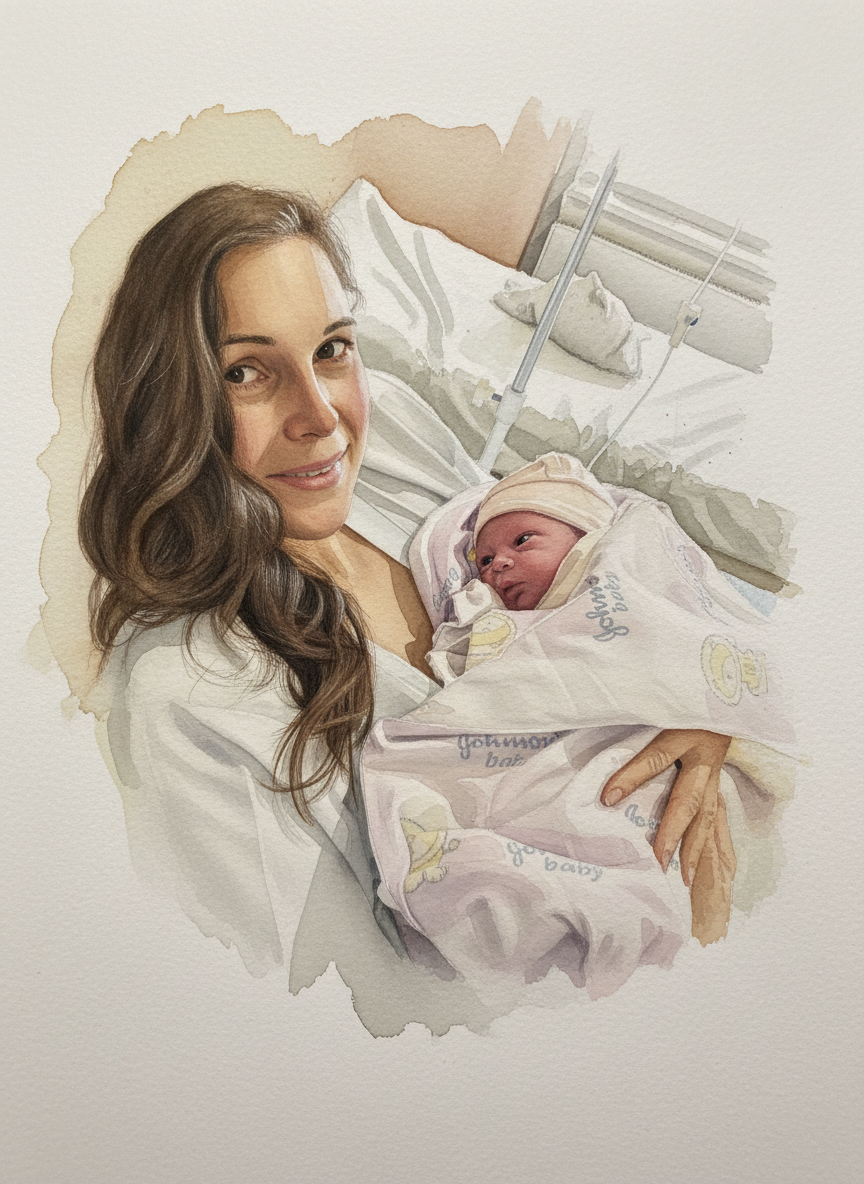 Baby memories artwork example created from a customer photo